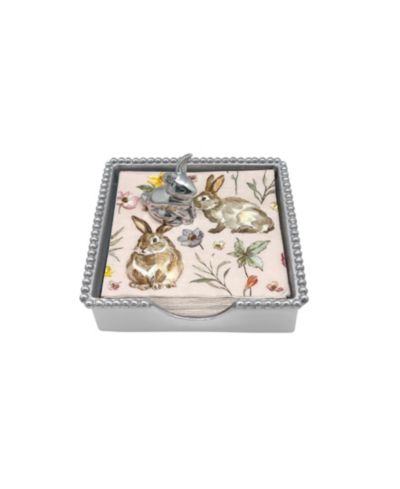 Mariposa Aluminum Standing 5.75" Bunny Beaded Napkin Box Set