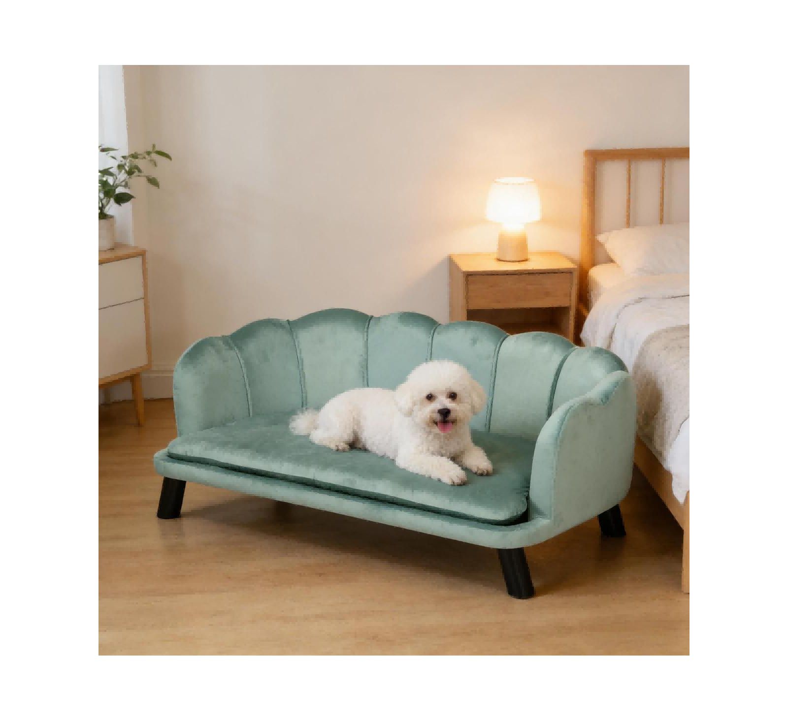 6thdruple Velvet Dog Sofa, Pet couch с деревянными ножками, Large pet bed для средних и крупных собак
