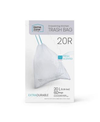 Home Zone Living Code 20R Drawstring Kitchen Trash Bags Custom Fit for 5 Gallon Recycling Bins, 60-Count