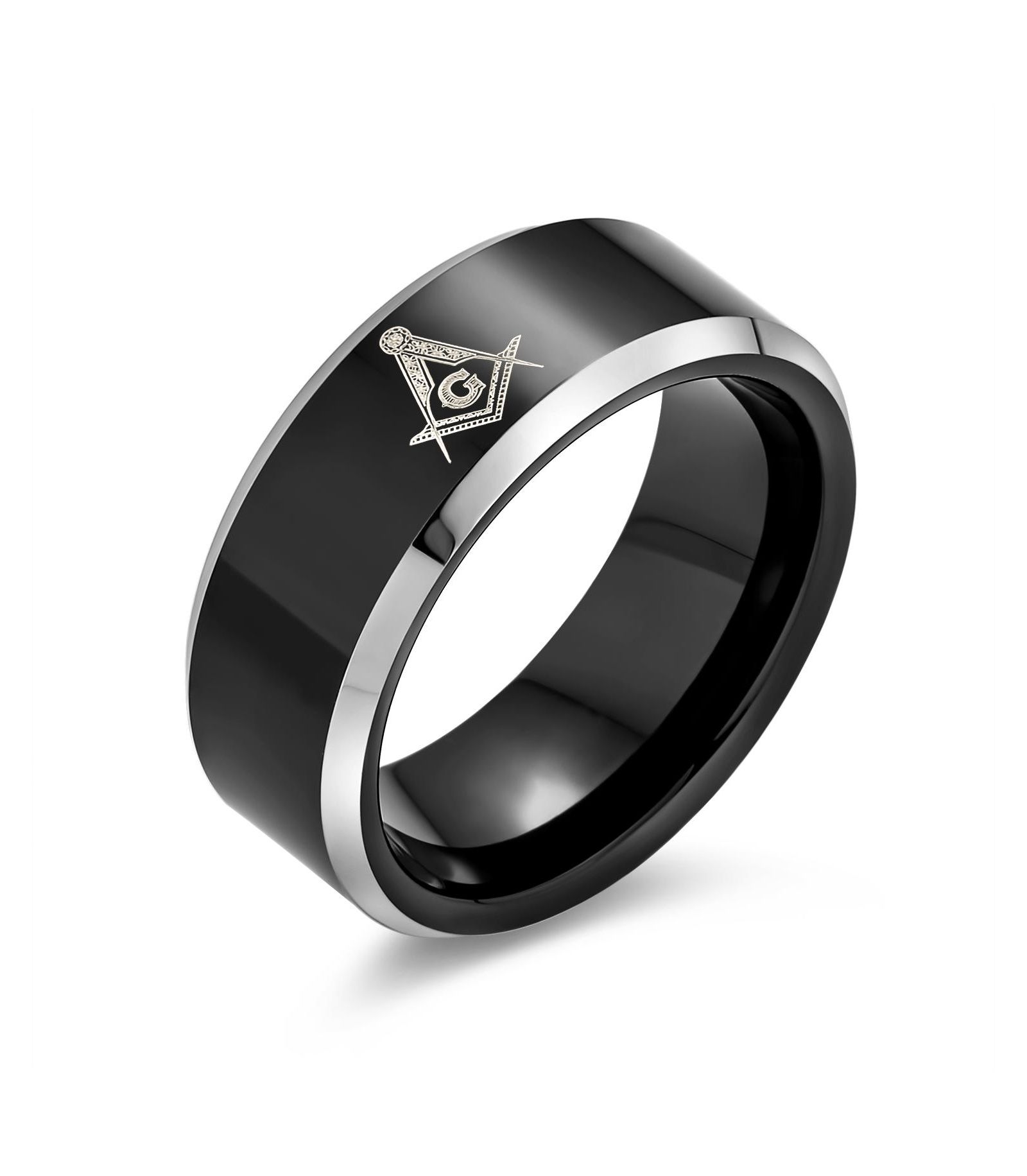 Bling Jewelry Square Compass Freemason Masonic Titanium Band Ring Silver Tone Comfort Fit 8MM