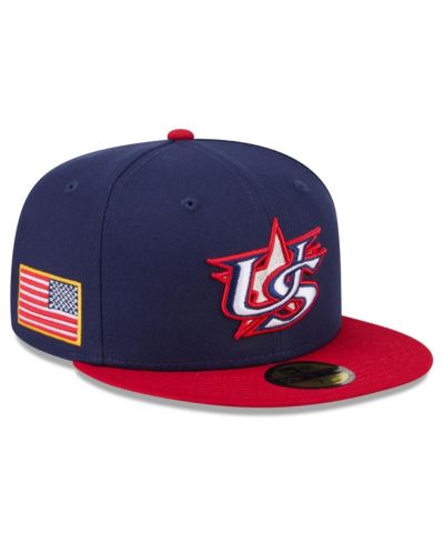 Мужская бейсболка New Era Navy/Red USA Baseball 2026 World Baseball Classic 59FIFTY Fitted