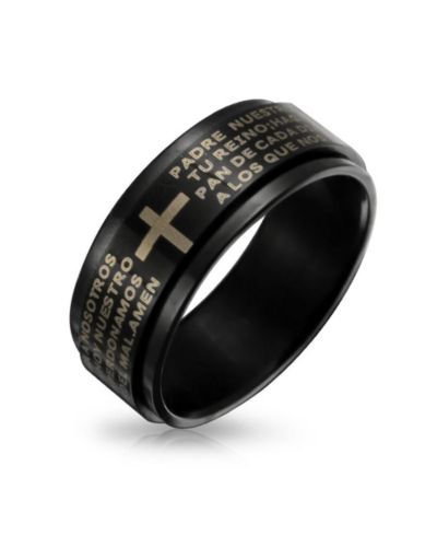 Кольцо Bling Jewelry Black Spinner Religious Cross Words Lords Prayer Fidget Band из нержавеющей стали