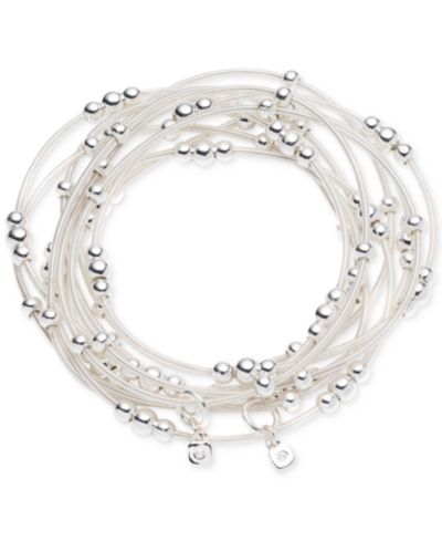 Браслет Nine West Silver-Tone White Cord Multi-Row Beaded Stretch