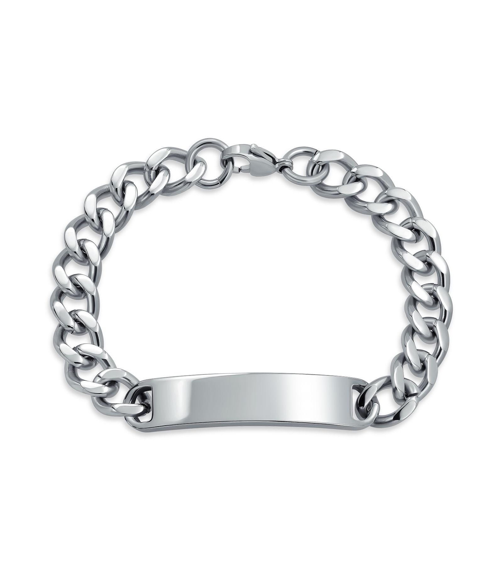 Браслет Bling Jewelry Blank ID Identification Stainless Steel Curb Link Chain 7.5, 8, 8.5 Inch