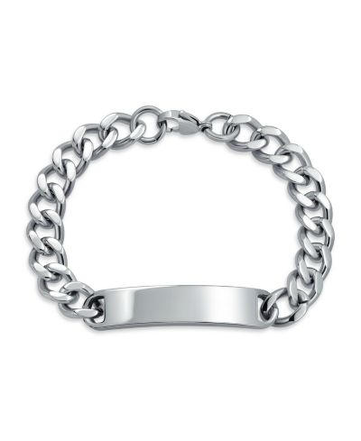 Bling Jewelry Blank ID Identification Bracelet Stainless Steel Curb Link Chain 7.5, 8, 8.5 Inch