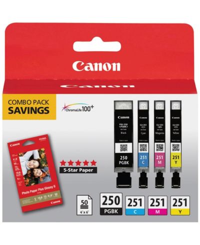 Canon 6497B004 PGI-250/CLI-251 комплект чернил и бумаги - черный/голубой/пурпурный/желтый (4 шт.)