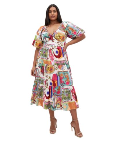 CITY CHIC Women's Plus Size Simona Print Puff Sleeve Dress