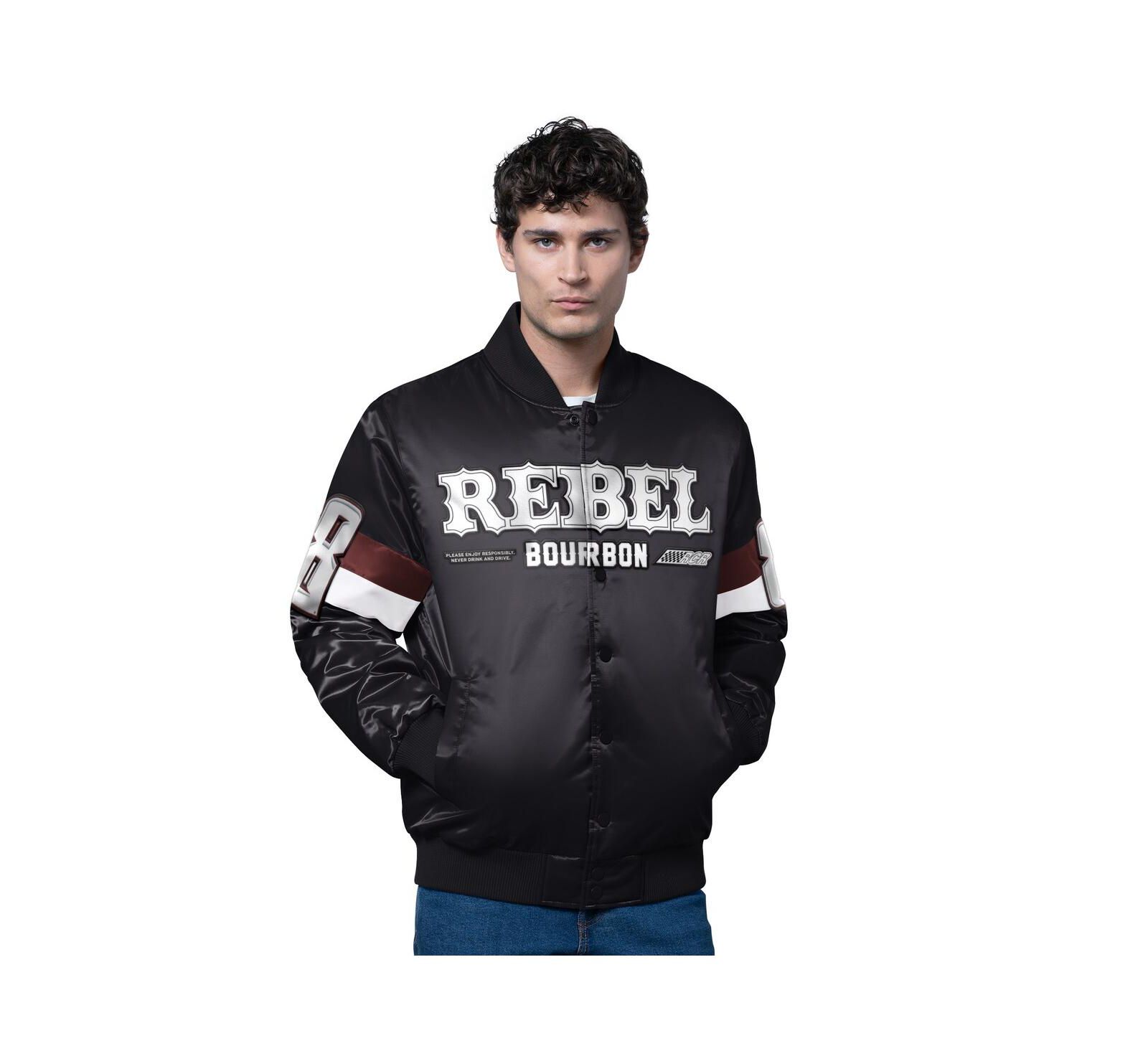 Мужская куртка Starter Black Kyle Busch Triple Option Satin Varsity Full-Snap