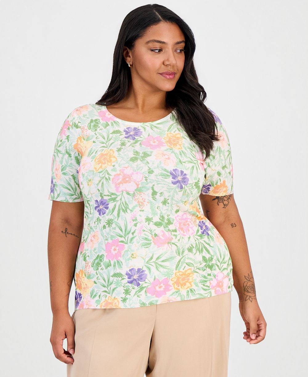 Tahari ASL Plus Size свитер с коротким рукавом и принтом