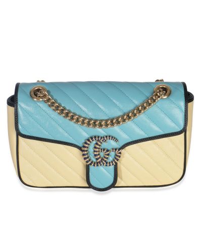 Сумка Pre-Owned Gucci Blue Yellow Calfskin Matelasse Diagonal Torchon Small GG Marmont