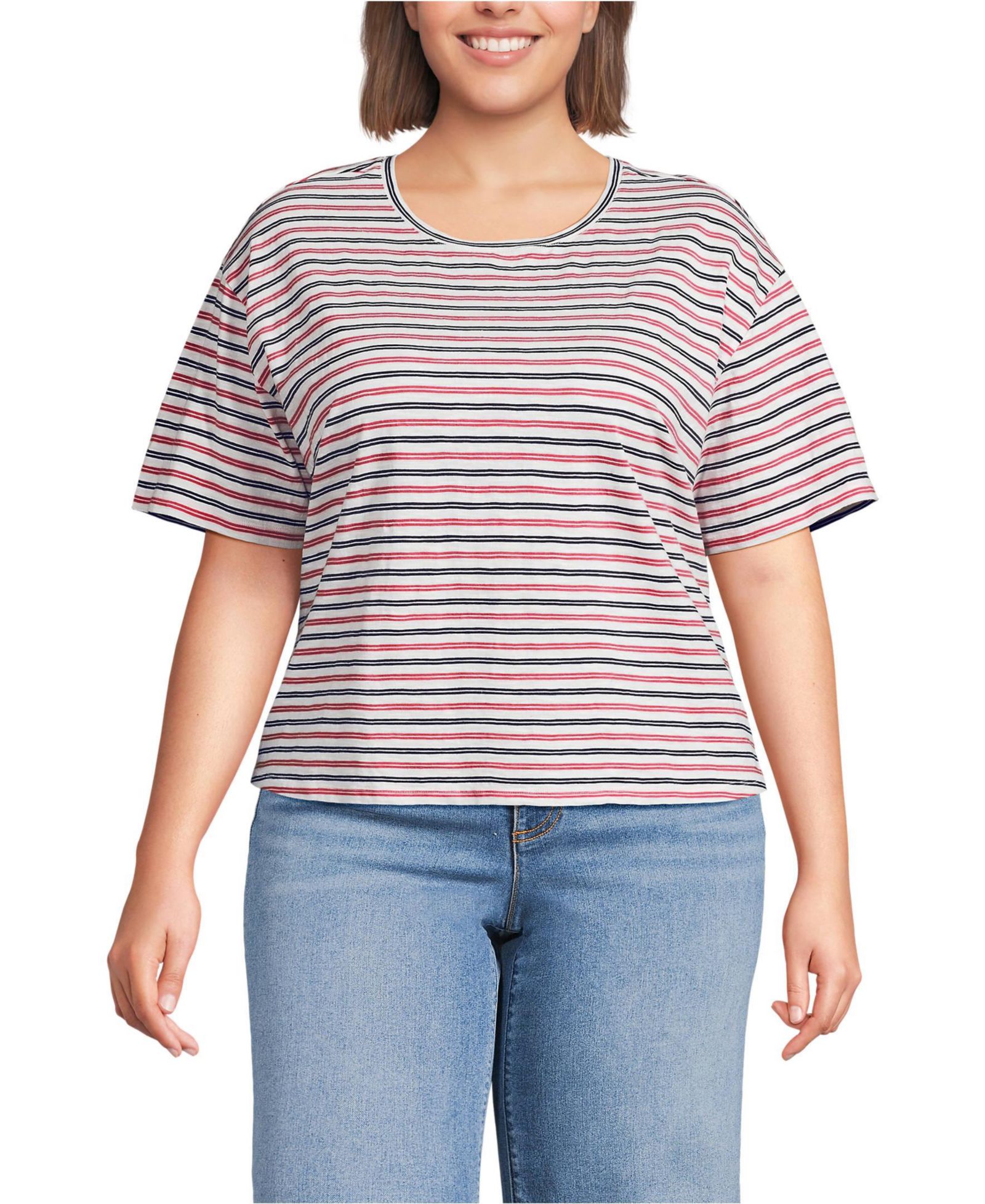 Lands' End Plus Size Short Sleeve Slub Jersey Футболка
