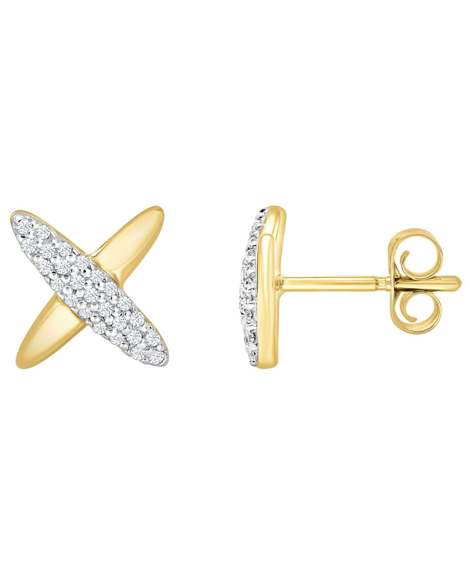 Серьги Wrapped Diamond X Shape (1/10 ct. t.w.) в 10k Yellow Gold