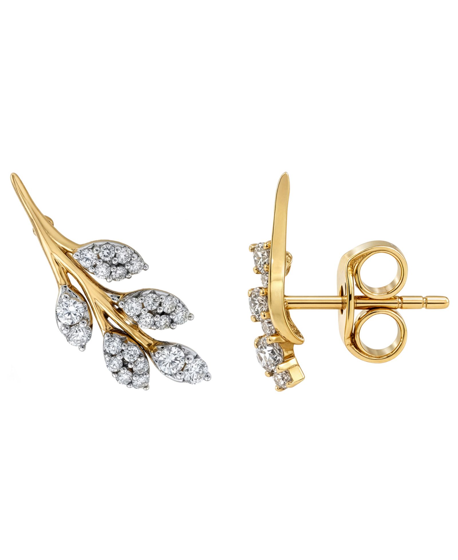 Wrapped серьги с бриллиантовыми листьями в 14k желтом золоте