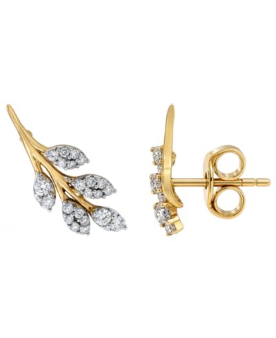 Wrapped серьги с бриллиантовыми листьями в 14k желтом золоте