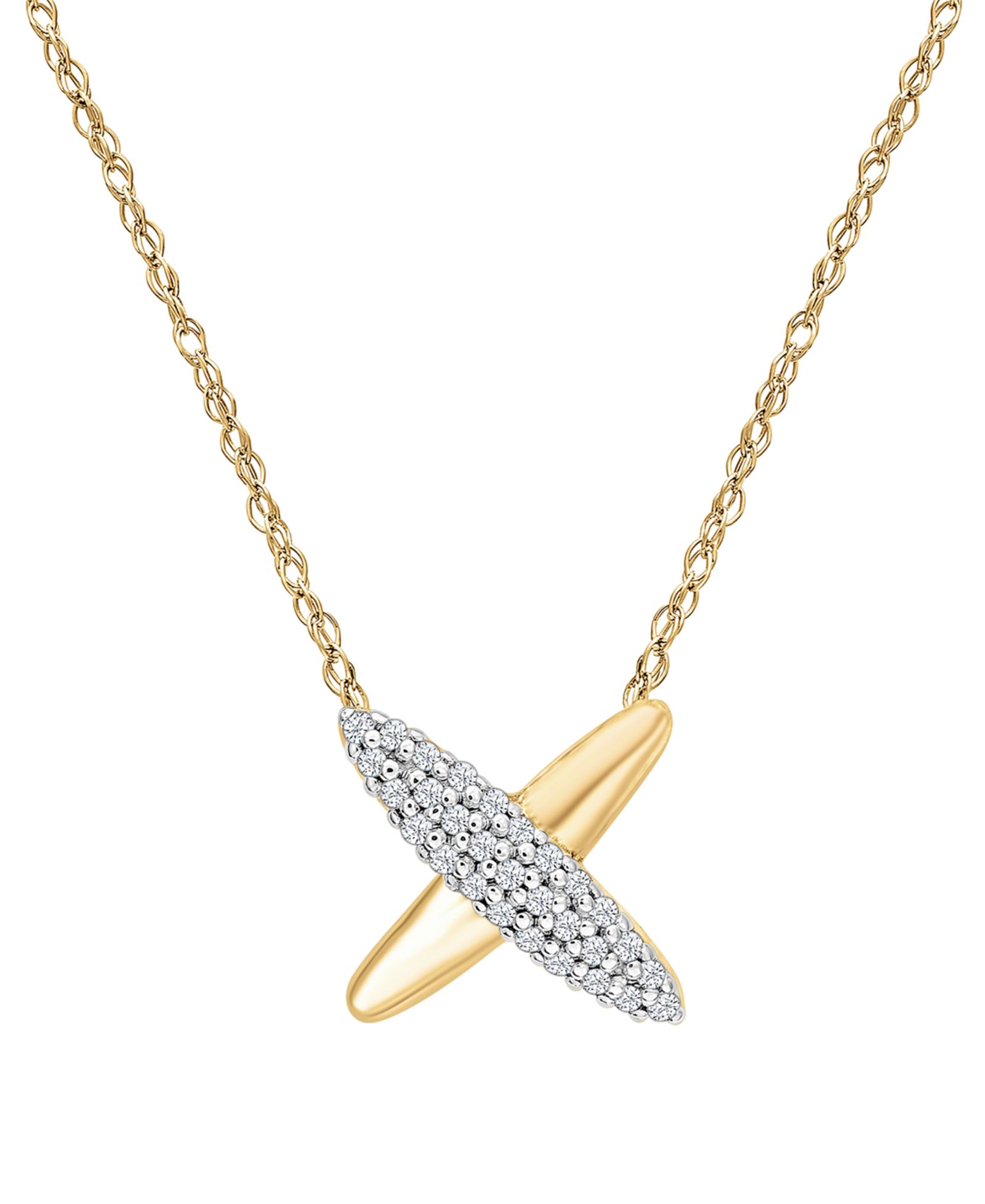 Wrapped ожерелье X Shape в 10k желтом золоте (1/10 ct. t.w.)