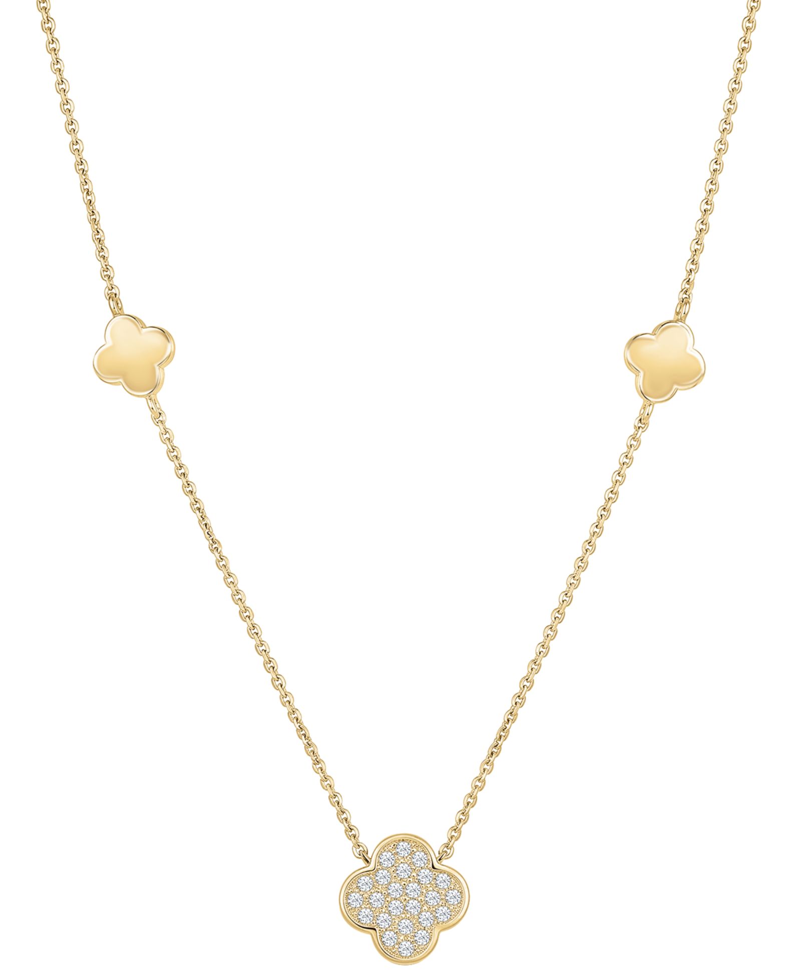 Wrapped Ожерелье Three-Clover с бриллиантом (1/10 ct. t.w.) в 10k желтом золоте