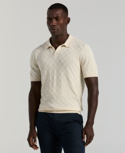 Мужской джемпер-поло Perry Ellis Checker Texture Open Polo Sweater