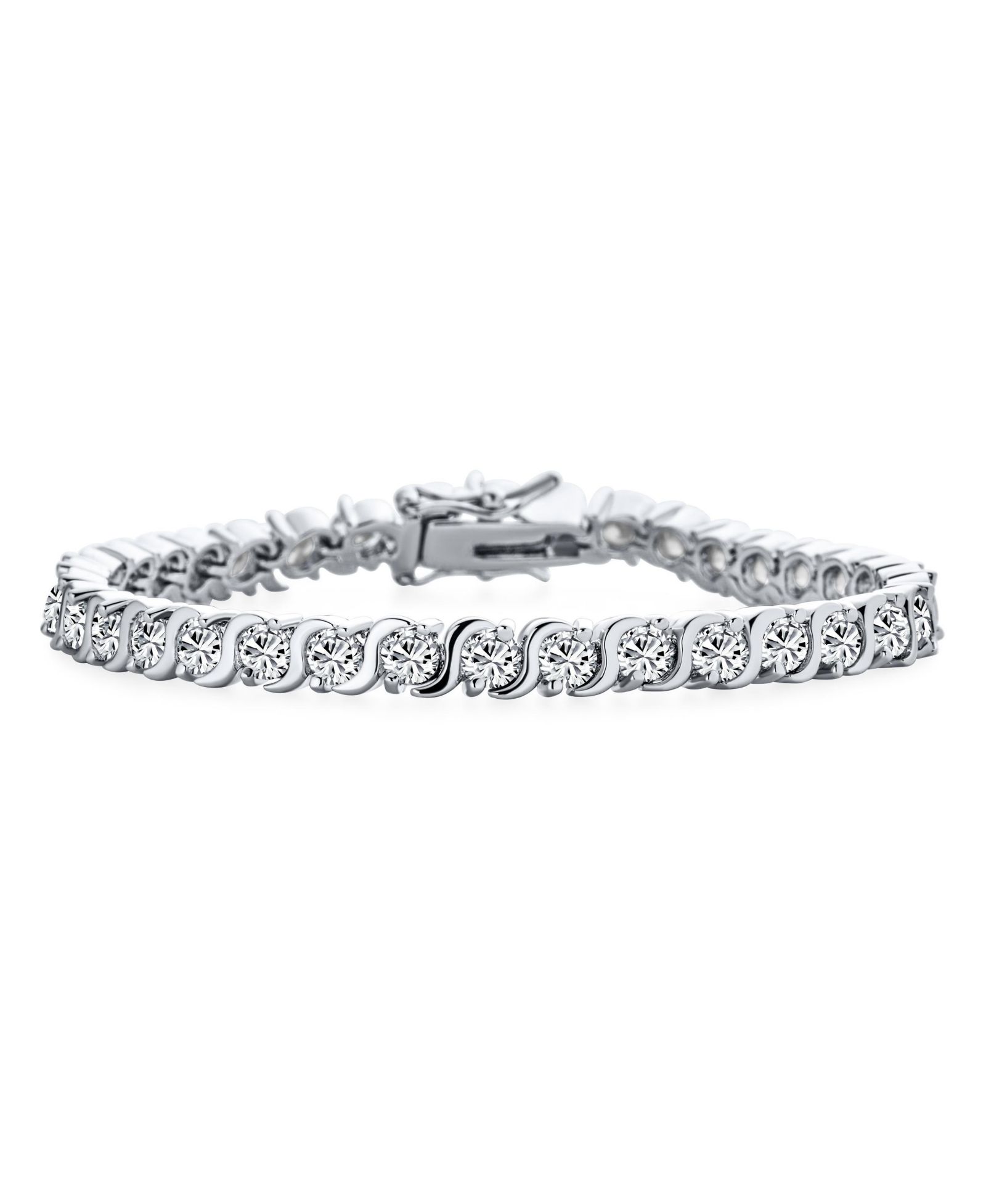 Браслет Bling Jewelry Fancy 20CTW CZ Cubic Zirconia Wave S-Link Swirl Tennis Silver Plated