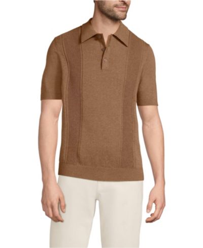 Lands' End Men's Short Sleeve Vertical Rib Button Down Sweater Polo