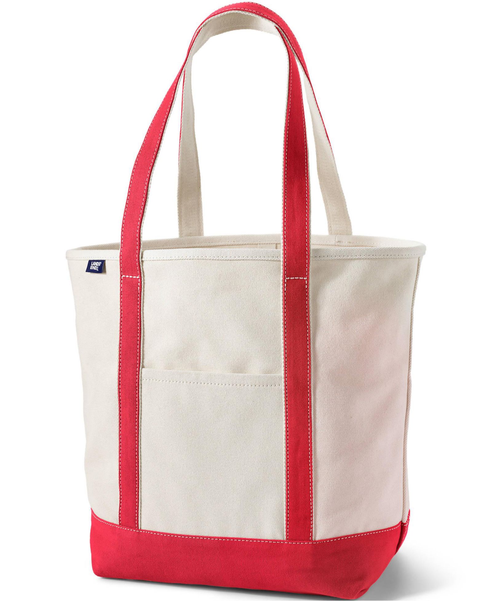 Lands' End Large Print 5 Pocket Open Top Long Handle Canvas Tote Bag
