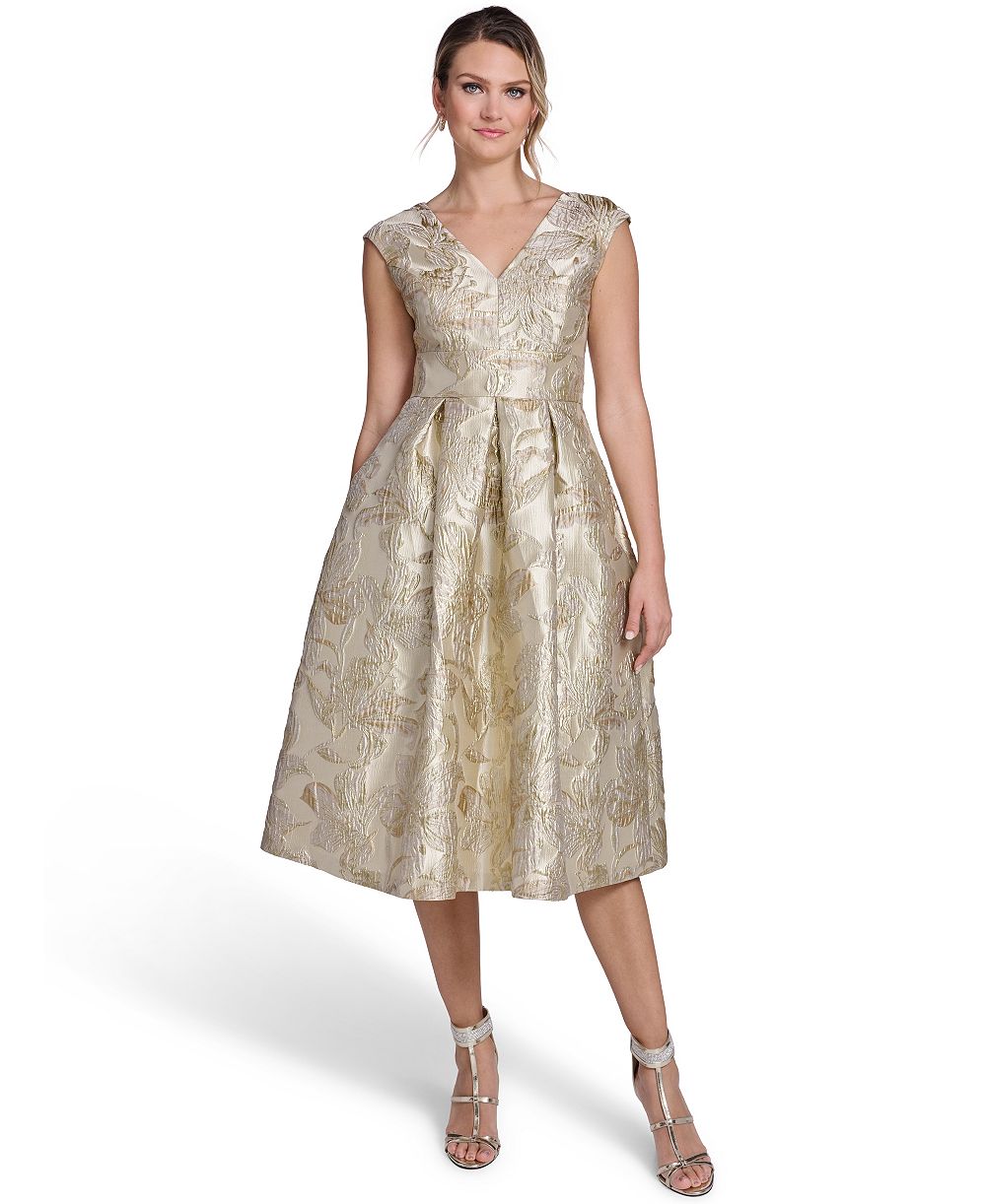 Jessica Howard Women's V-Neck Cap-Sleeve Midi Dress