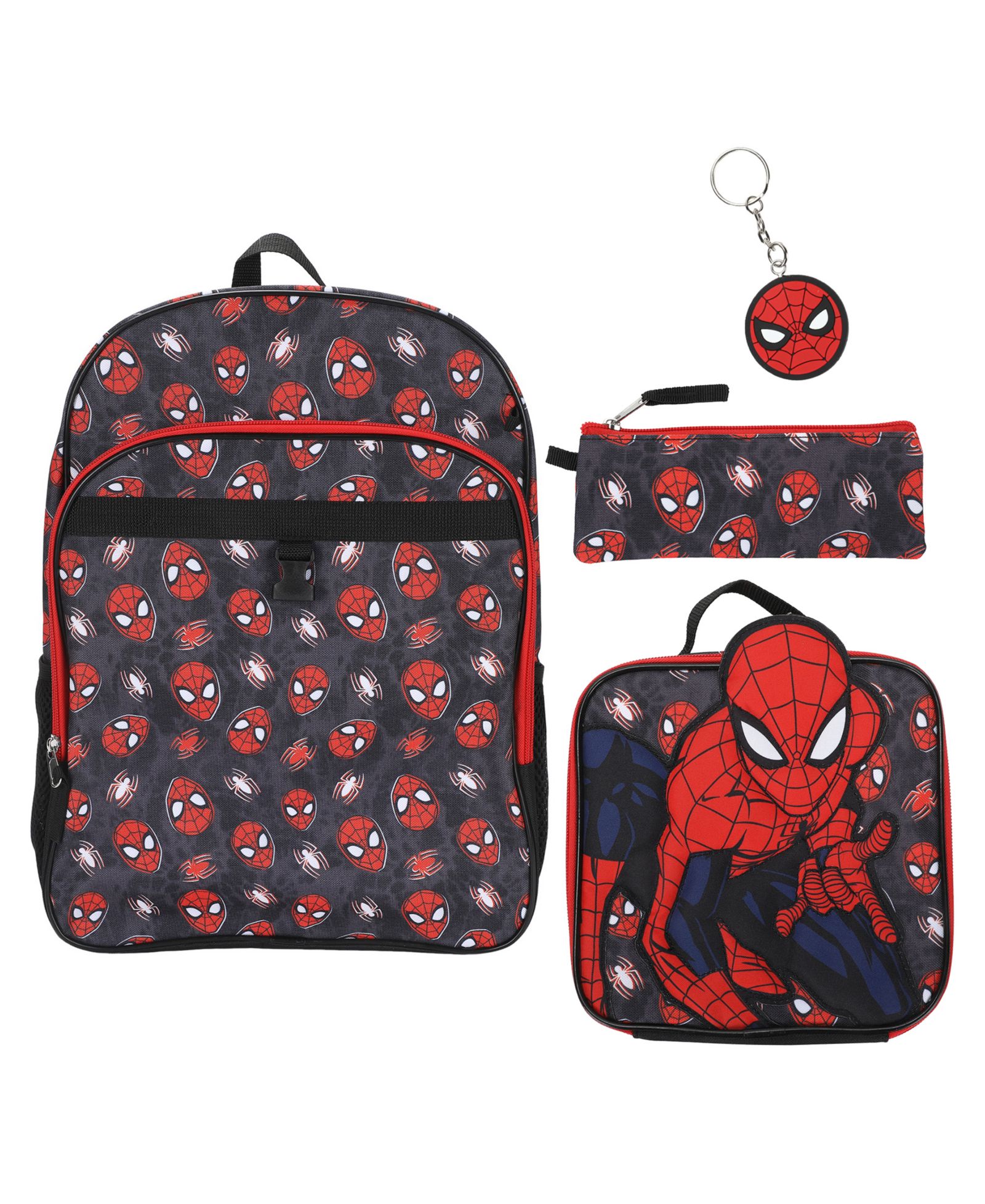 Spider-Man Boys' All Over Print Backpack, Lunch Bag, Pencil Case and Key Chain, 4-Piece Set
