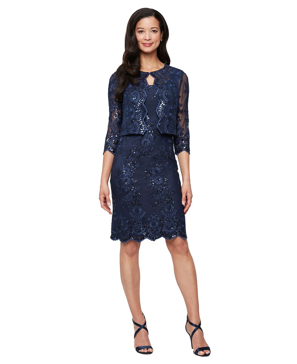 Alex Evenings Women's Glitter Lace Jacket & Dress, 2-Piece Set