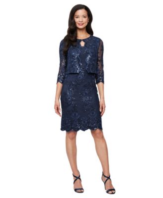 Alex Evenings Women's Glitter Lace Jacket & Dress, 2-Piece Set