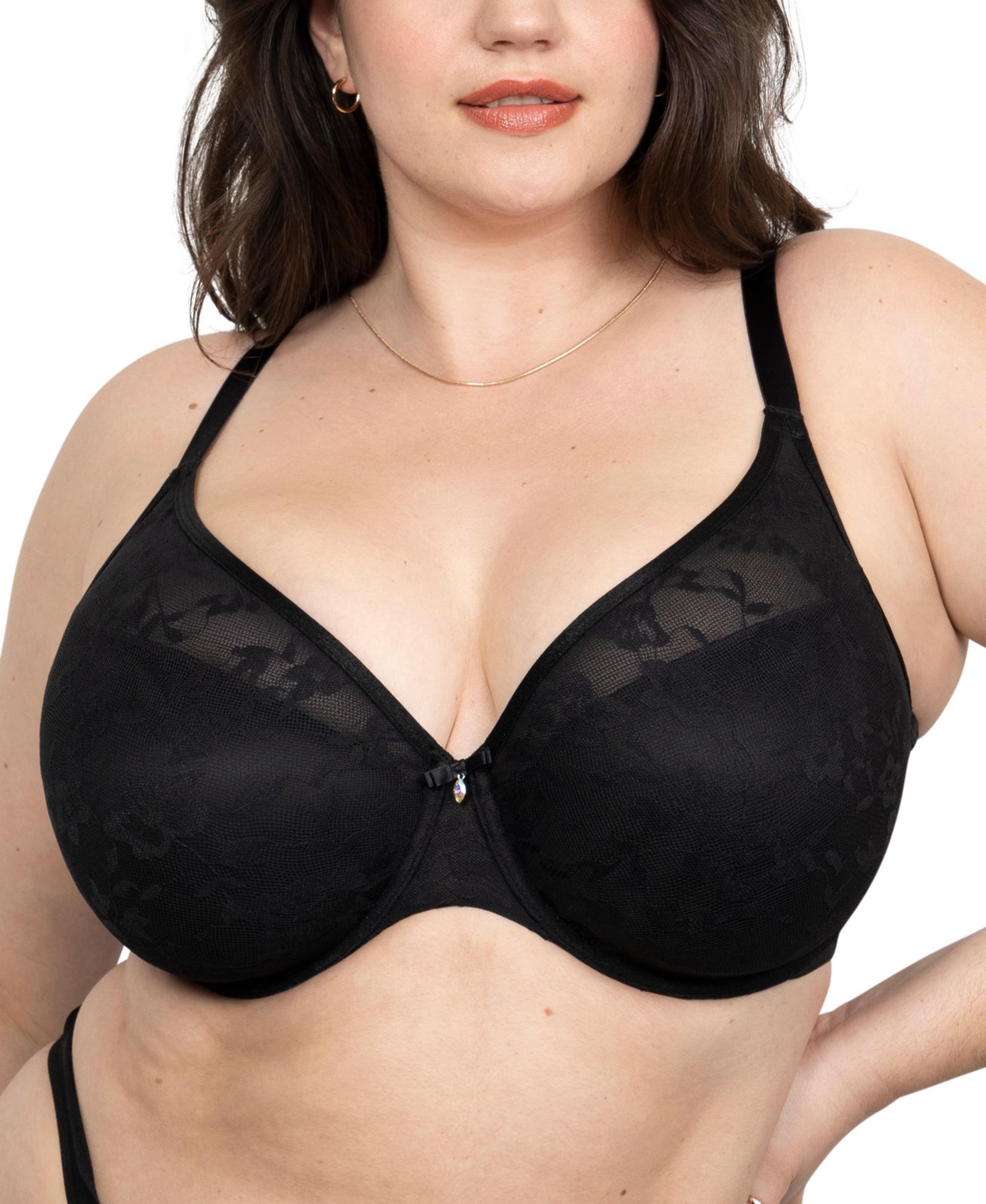 Curvy Couture бюстгальтер Women's No Show Lace Plunge T-Shirt