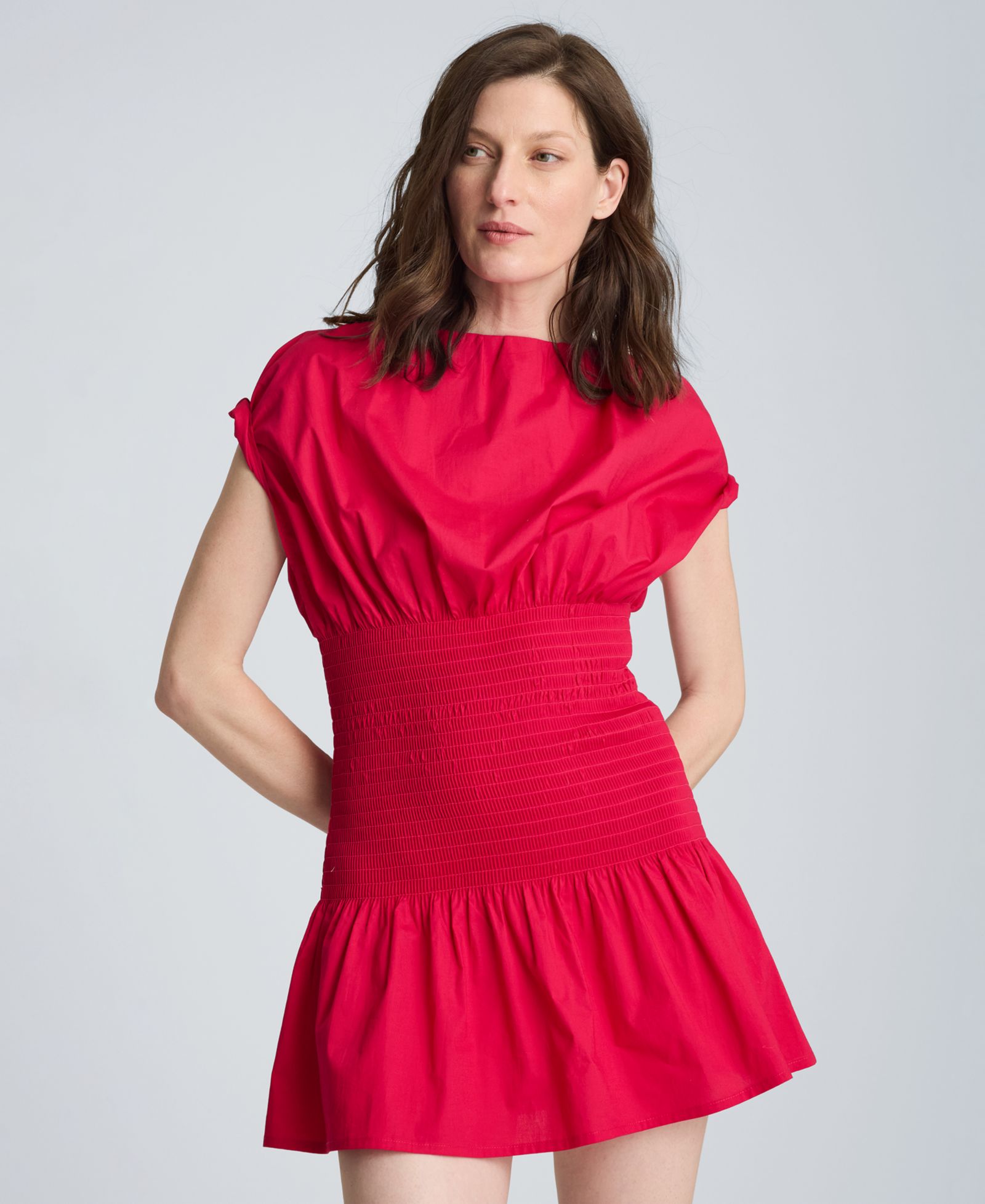 Женское мини-платье Kenneth Cole Smocked Waist Boat Neck