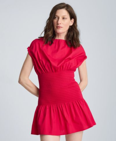 Kenneth Cole Women's Smocked Waist Boat Neck Mini Dress