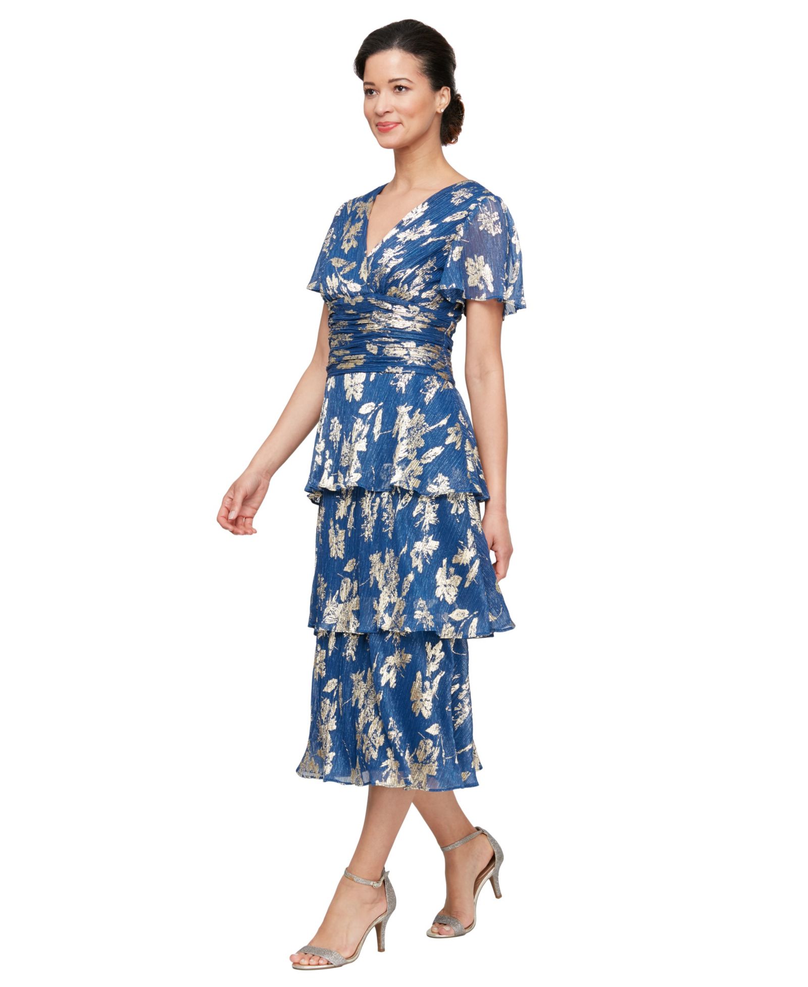 SL Fashions Petite Foil Printed Surplice V-Neck Dress