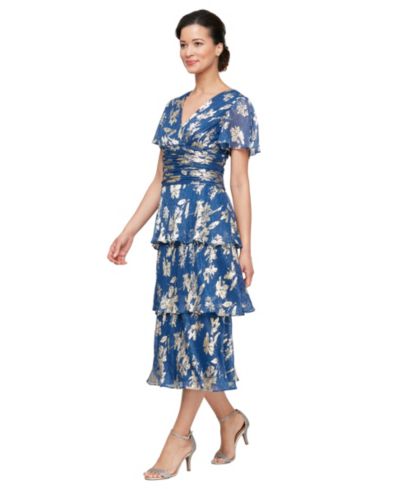 SL Fashions Petite Foil Printed Surplice V-Neck Dress