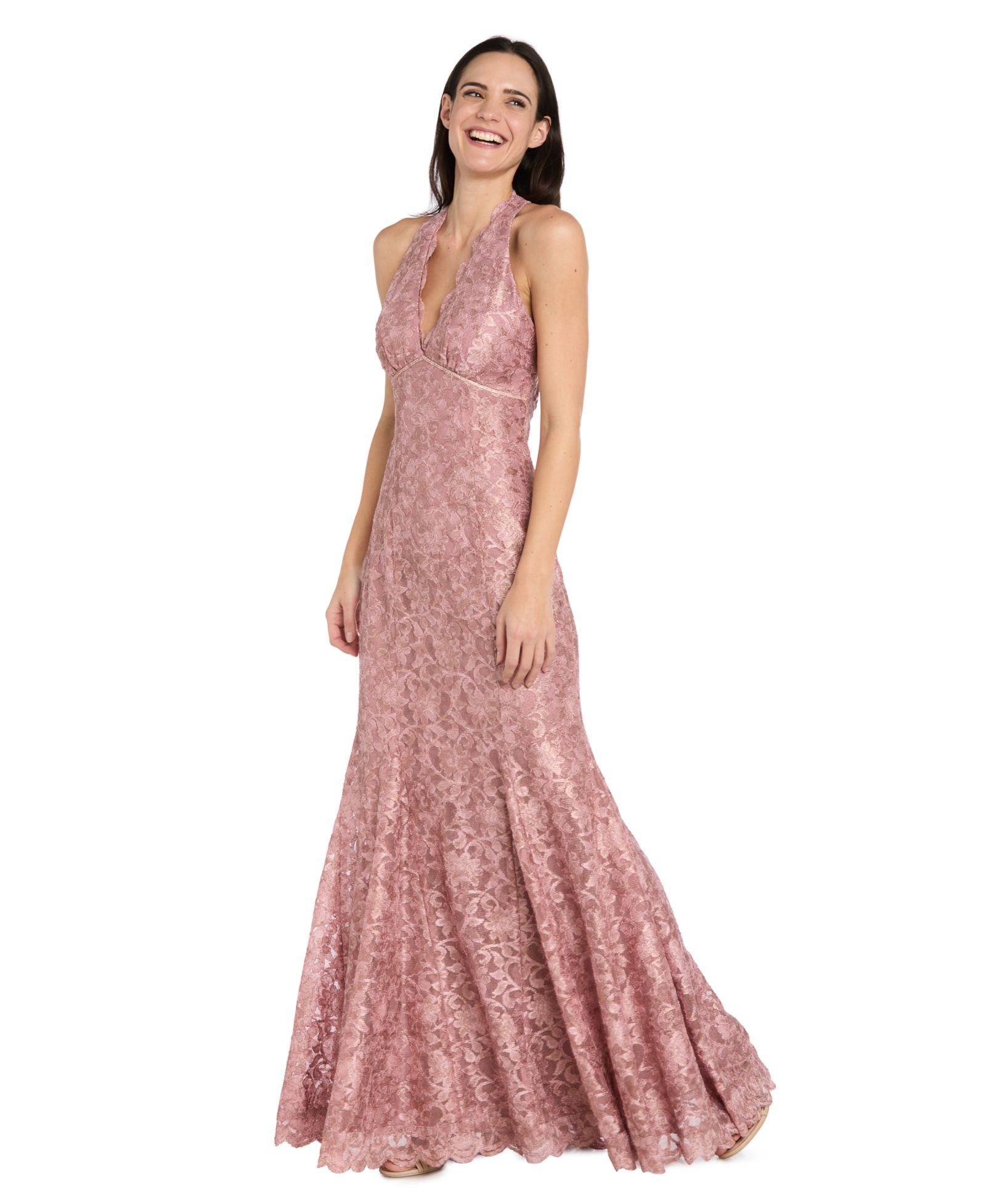 Вечернее платье R & M Richards Petite Halter V-Neck Stretch Lace Ball Gown
