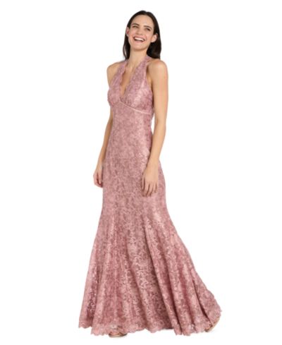 Вечернее платье R & M Richards Petite Halter V-Neck Stretch Lace Ball Gown