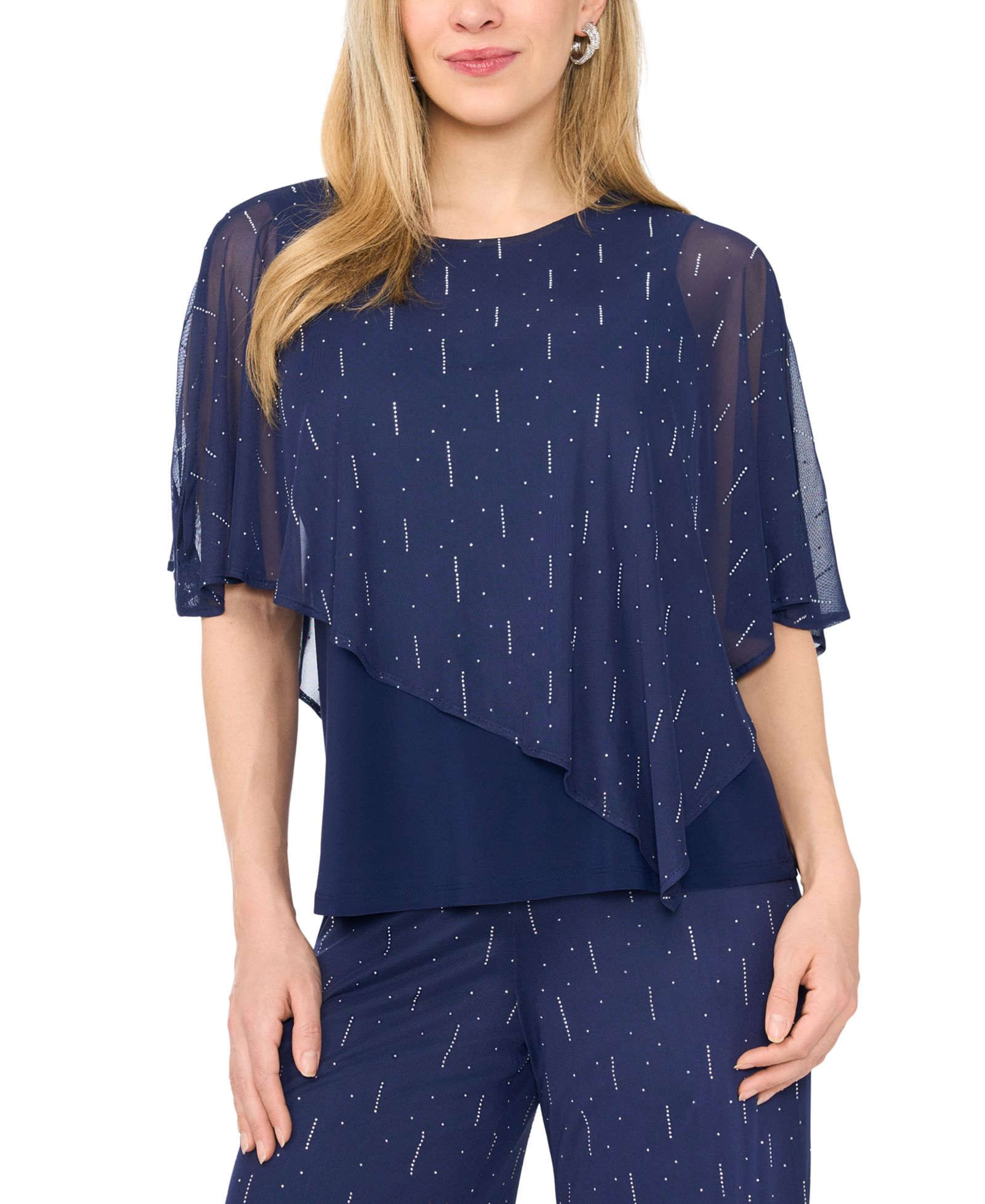 MSK Petite Cape Style Studded Crewneck Top