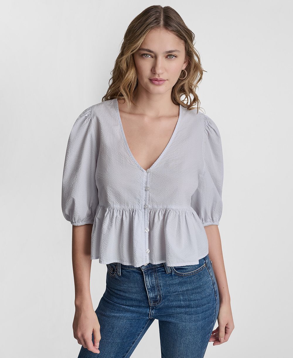 Женский топ DKNY Jeans Petite Puff-Sleeve V-Neck