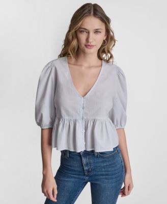 Женский топ DKNY Jeans Petite Puff-Sleeve V-Neck