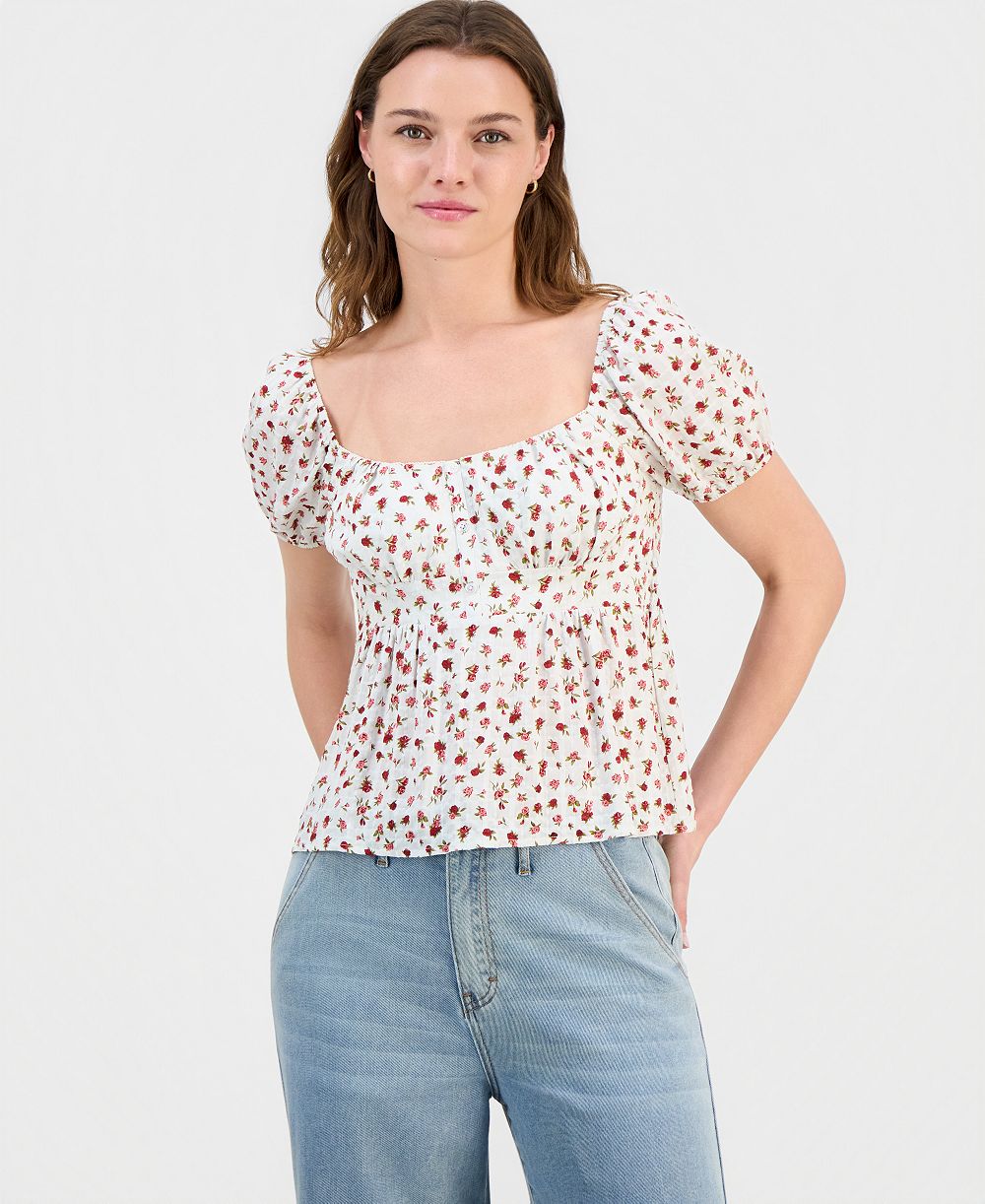 Sincerely Jules Juniors' Puff-Sleeve Babydoll Top