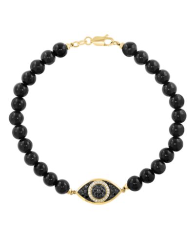 Браслет EFFY Collection Men's Onyx (6mm), White Diamond (1/10 ct. t.w.) и Black Diamond (1/3 ct. t.w.) в золоте поверх серебра