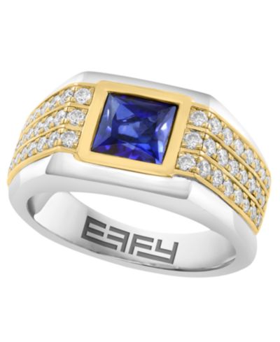Кольцо EFFY Collection Men's с сапфиром и бриллиантом из стерлингового серебра