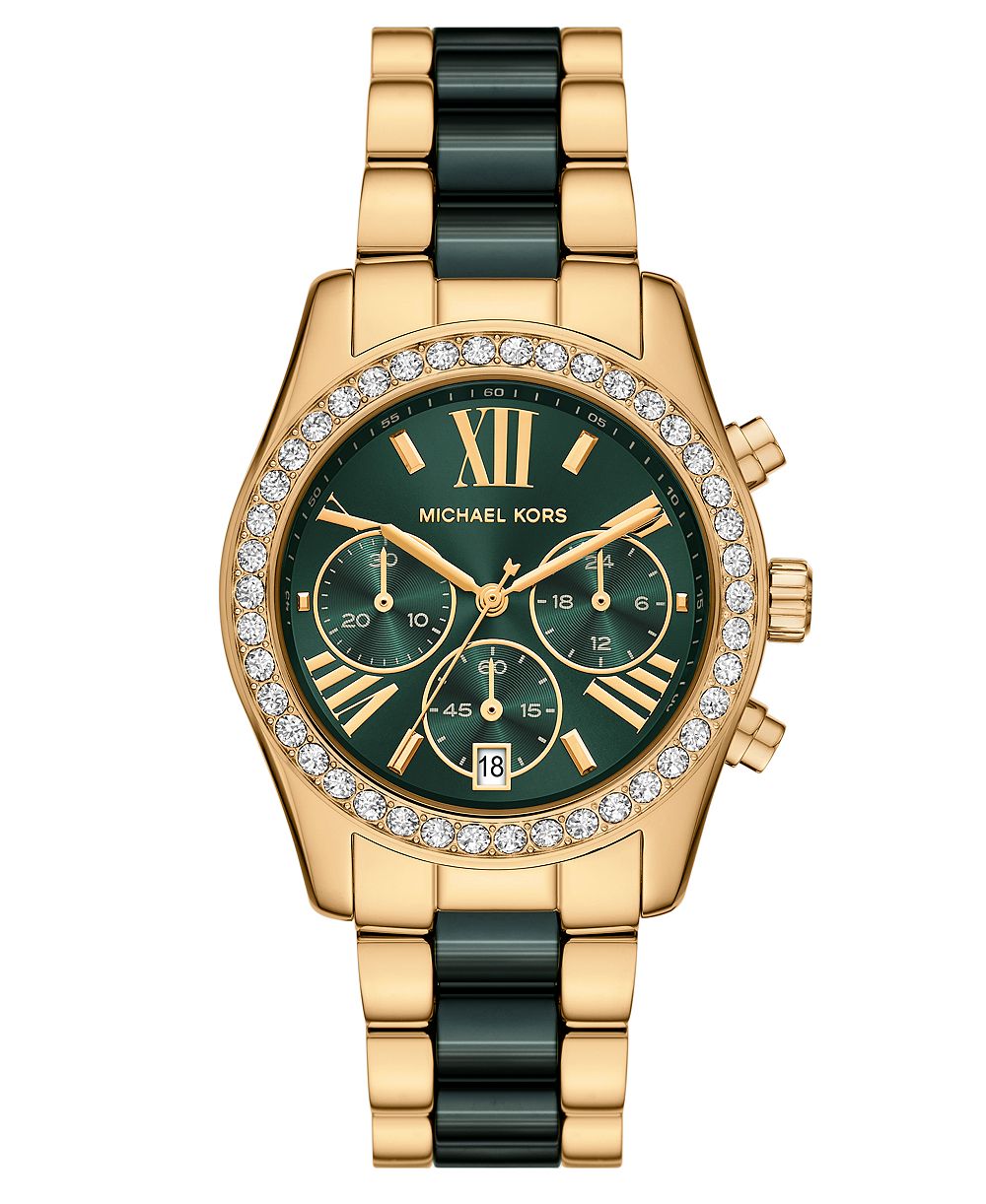 Женские часы Michael Kors Lexington Chronograph Green Ceramic and Gold-Tone Stainless Steel 38mm