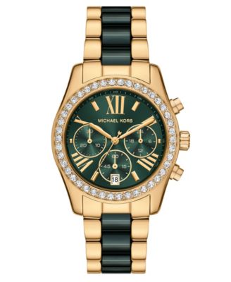 Женские часы Michael Kors Lexington Chronograph Green Ceramic and Gold-Tone Stainless Steel 38mm