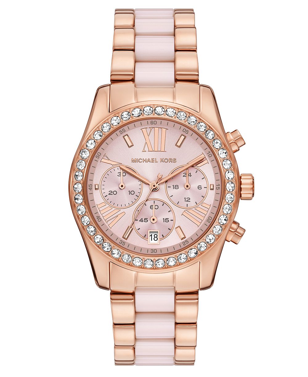 Женские часы MICHAEL Michael Kors Lexington Chronograph Pink Ceramic and Rose Gold-Tone Stainless Steel 38mm