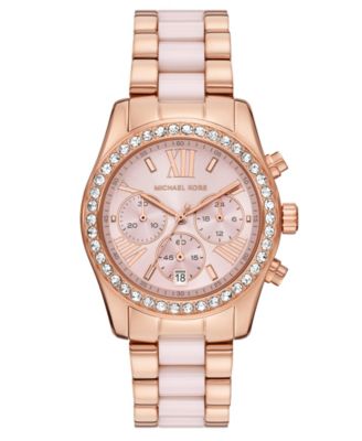 Женские часы MICHAEL Michael Kors Lexington Chronograph Pink Ceramic and Rose Gold-Tone Stainless Steel 38mm