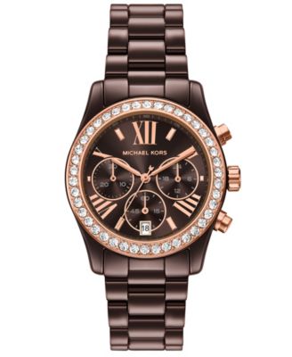 Женские часы Michael Kors Lexington Chronograph коричневые керамические 38mm
