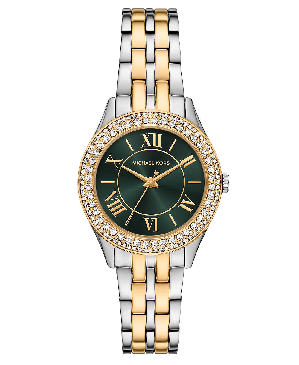 MICHAEL Michael Kors женские часы Harlow с тремя стрелками, двухцветная нержавеющая сталь, 33 мм