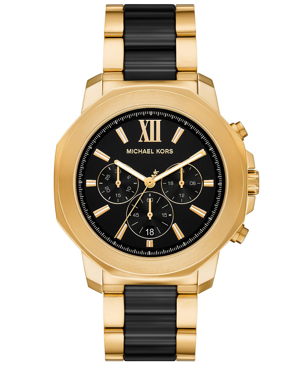 MICHAEL Michael Kors Men's Prescott Chronograph Black Ceramic and Gold-Tone Stainless Steel Watch 44mm