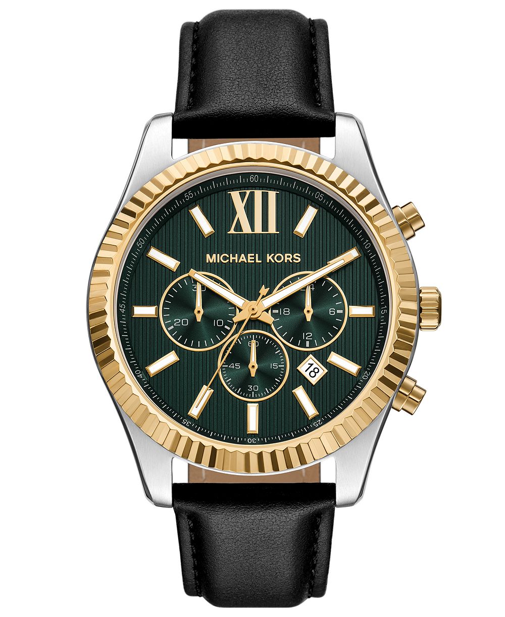 Michael Michael Kors Мужские хронограф часы Lexington из черной кожи, 44mm