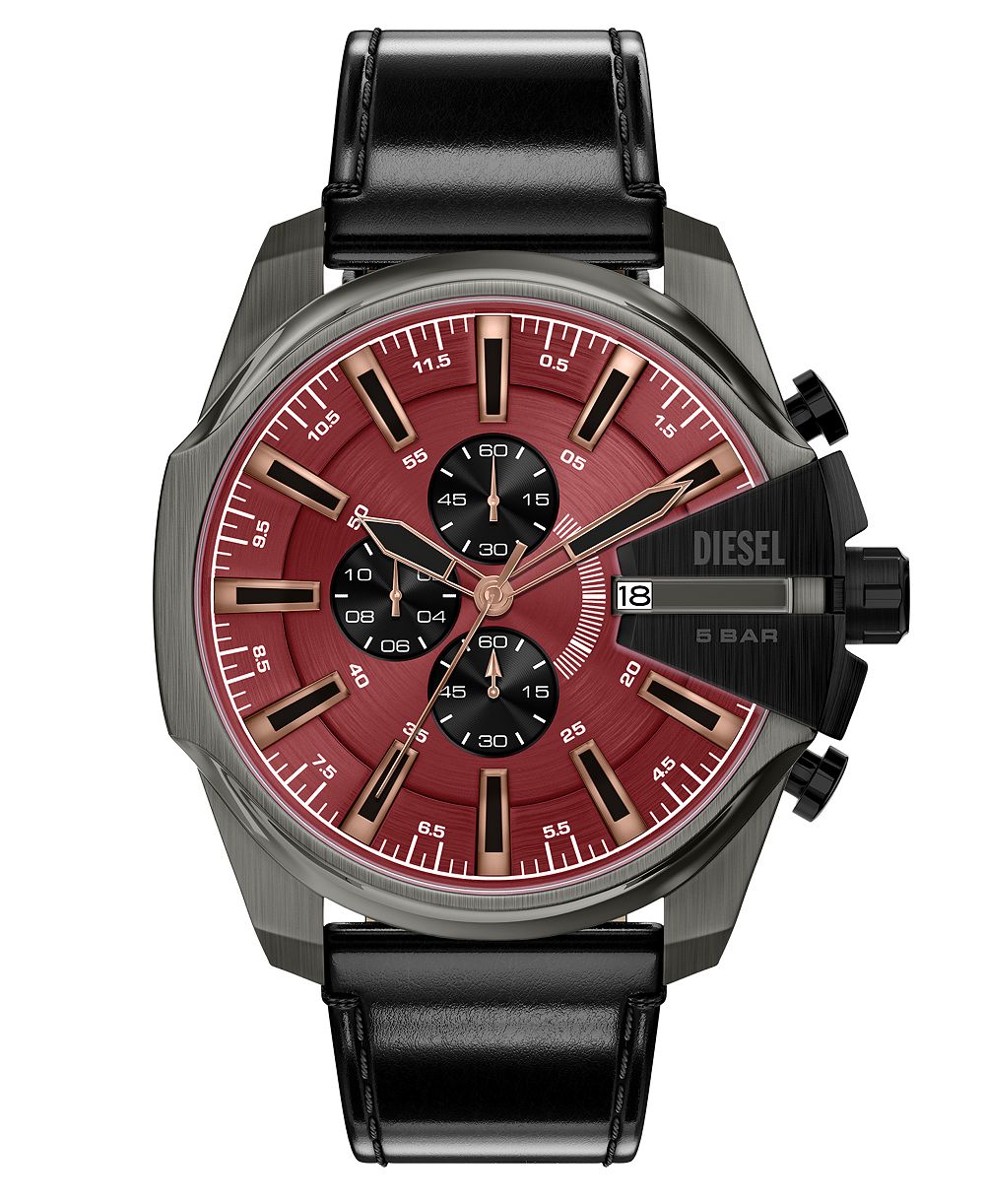 Мужские часы Diesel Mega Chief Slim Quartz Chronograph Black Leather 48mm